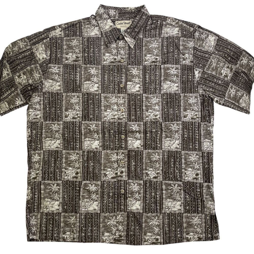 Cooke Street Hawaiian Mens Brown Button Down Shirt, Palm Tree Mens Button Ups T3 - Picture 2 of 9